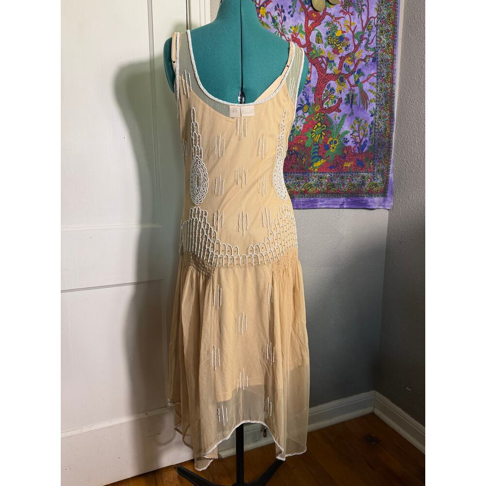 Together Beaded Midi Dress Nude Art Deco Gatsby 1920s Style Mesh Formal - Size 8 - Picture 5 of 11